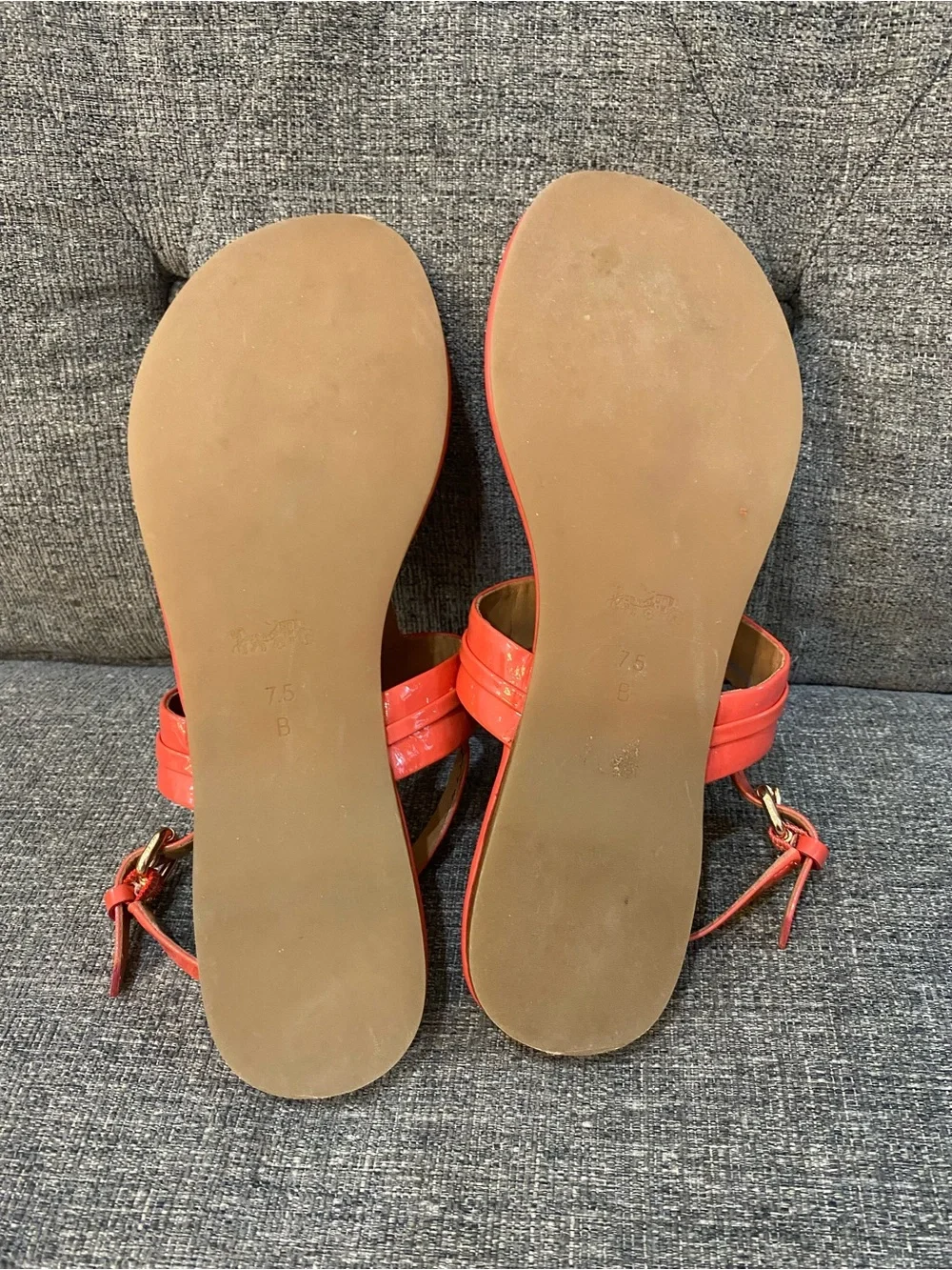 Coach Caterine Coral Patent Leather T-Strap Sandals Women’s Size 7.5